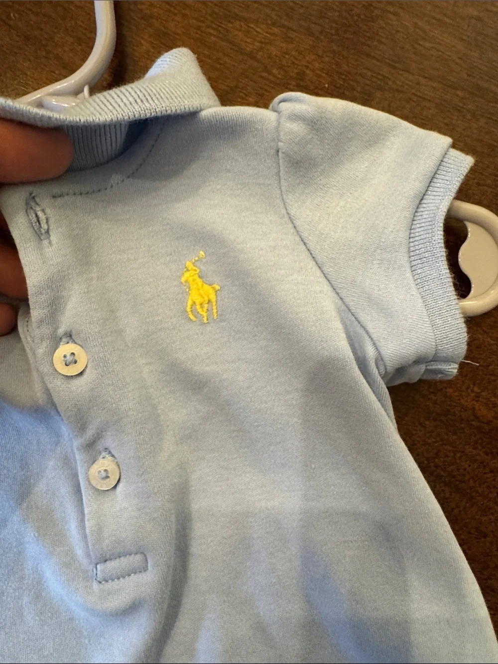 Ralph Lauren Light Blue Ruffle Polo Top with Yellow Pony